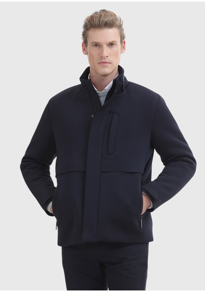 Ramsey Lacivert Regular Fit Kapüşonlu Dokuma Mont