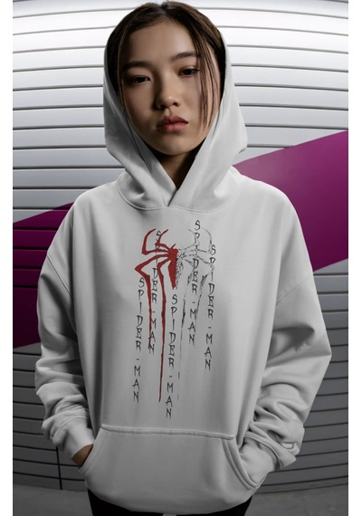 Sevbano Spider-man Örümcek Adam Logo Film Baskılı Unisex Oversize Premium beyaz