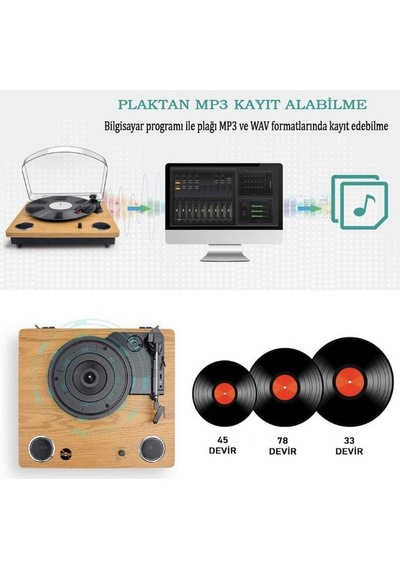 Record Master Tt249 Retro Pikap Bluetooth + Mp3 K