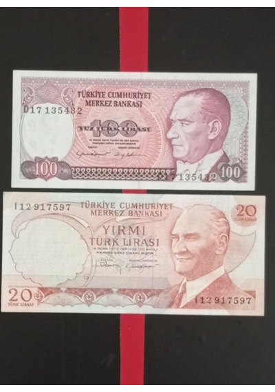 Cumhuriyetin İlk Dönemi 6.7. Emisyon 2 Adet Kağıt 20 Ve 100 Türk Lirası .
