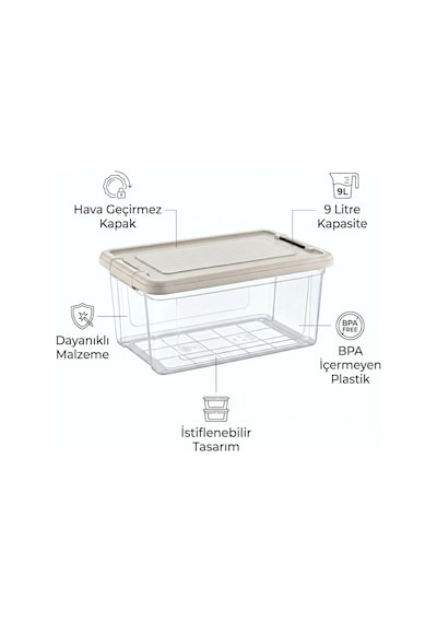 Kilitli Saklama Kabı Şeffaf Organizer Pp Plastik Gıda Saklama Kabı Kapaklı Sızdırmaz Buzdolabı Krem-bej