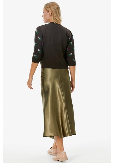 Sementa Çiçek Motifli Crop Triko Takım - Kahve 001