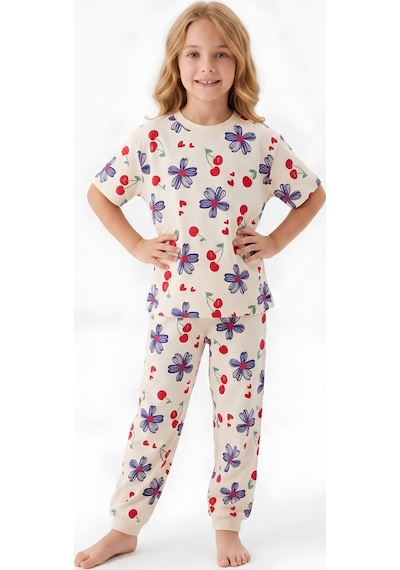 Modanino Kız Çocuk %100 Pamuk Pijama Takımı 3-13 Yaş 12713ıs Ekru