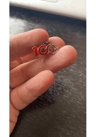 100. Yıl Yüzüncü Yıl Rozeti Metal Yaka Rozeti 1 Adet Gümüş Zemin Kırmızı Gri