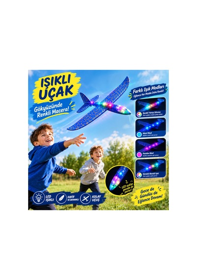 Led Işıklı Köpük Uçak Oyuncak -büyük Boy Hafif Ve Dayanıklı Eva Köpük Kolay Kurulum Açık Hava Çocuk Oyuncağı Mavi - 921717685