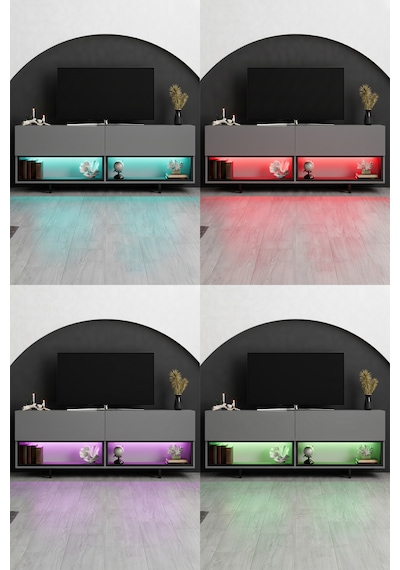 Ekol Siyah Demir Ayaklı Rgb Led Işık Sistemli Antrasit Tv Ünitesi Tv Sehpası M2 Antrasit - Siyah Ekol Siyah Demir Ayaklı Rgb Led Işık Sistemli Antrasit Tv Ünitesi Tv Sehpası M2 Antrasit - Siyah