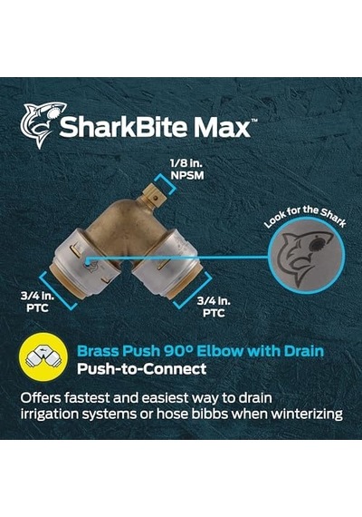 Sharkbite Max 1,9 Cm 90 Derece Dirsek, Tahliye Havalandırmalı, Pirinç Tesisat Armatürü Ur5256a