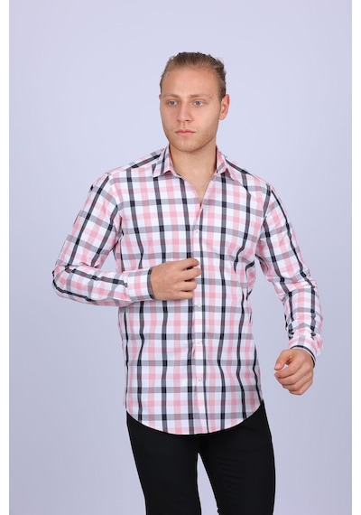 Tousus Slim Fit Ekose Pembe Erkek Gömlek Slm-5009-tss