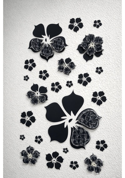3d Simli Çiçekli Duvar Stickerı 32x50 Cm Siyah Beyaz Modern Salon Yatak Odası Duvar Dekoru Renkli