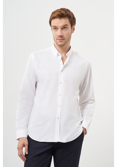 Morven Erkek Beyaz Pamuk Trend Düğmeli Yaka Dynamic Fit Gömlek 25ms004006600 Beyaz Beyaz