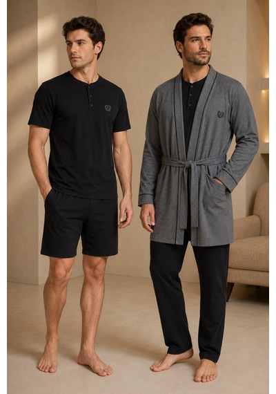 Loule Erkek Füme Kutulu Robdöşambr Ve Penye Pijama Seti 5 Parça