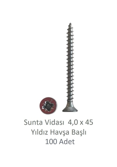 Sunta Vidası, 4,0 X 45 Mm, 100 Adet, Yhb Vida 4 x 45