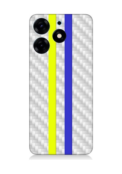 Tecno Spark 10 Pro Uyumlu Silikon Kılıf Sarı Lacivert Metal Motif