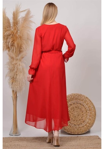 Dip Moda Kadın Beyaz Baby Shower Şifon Hamile Elbise Dphml003 Kırmızı