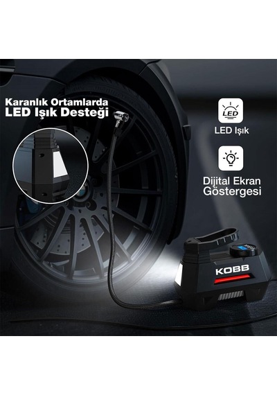 Kobb Kb180 12volt 150 Psı Ayarlanabilir Dijital Basınç Göstergeli Lastik Şişirme Pompası Fr Kb180