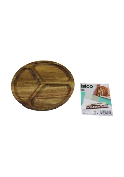 Akasya Yuvarlak 3 Bölmeli Ahşap Servis Sunum Tepsi - Tahtası 20 X 1.4cm Çok Renkli