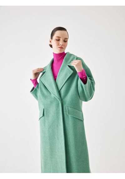 Kol Detaylı Yeşil Çizgili Oversize Kaşe Kaban 001