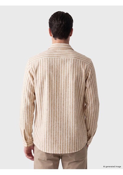 Lcwaıkıkı Classic Bej Regular Fit Çizgili Poplin Erkek Gömlek