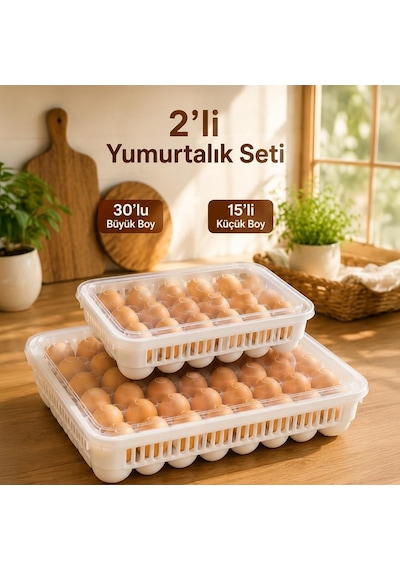 Peggy 45'li Yumurtalık Seti 15'li + 30'lu Yumurtalık, Buzdolabı Uyumlu Yumurta Saklama Kabı, Bpa İçermez, Kapaklı Yumurta Kutusu Yumurtalık Buzdolabı Organizeri Saklama Kabı Çok Renkli