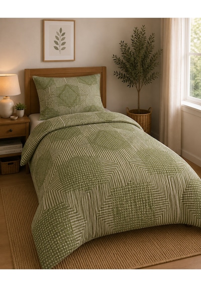Tek Kişilik Nevresim Takımı %100 Pamuk 160x220 Lastikli Çarşaflı 100x200 Yeşil