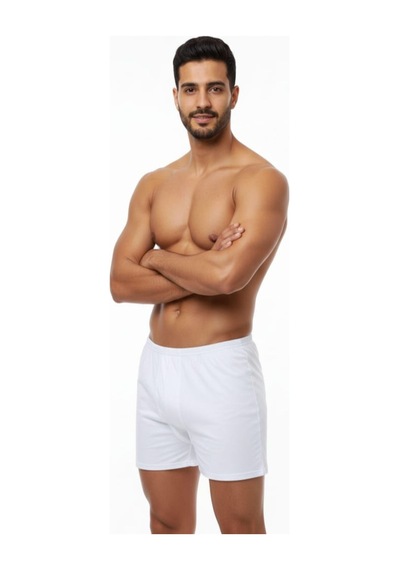 Enmodaiçgiyim 7 Adet Beyaz %100 Pamuk Rahat Kesim Erkek Paçalı Külot Boxer