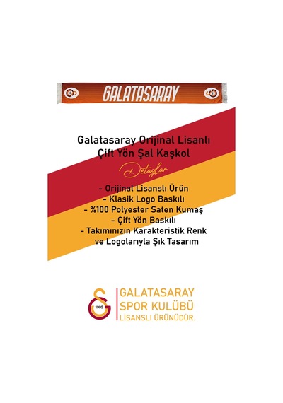 Galatasaray Lisanslı Çift Yön Baskılı Şal Kaşkol Atkı Aslan Baskılı Ahşap Kutulu Sarı - Lacivert