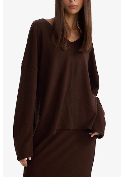 Defacto Relax Fit V Yaka Ribana Sweatshirt G6611ax25wnbn66 Kahve-bn66