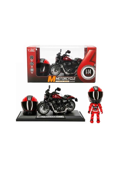 1:14 Sesli Ve Işıklı Harley Die-cast Çek Bırak Metal Motosiklet Kask Ve Stantlı Çok Renkli
