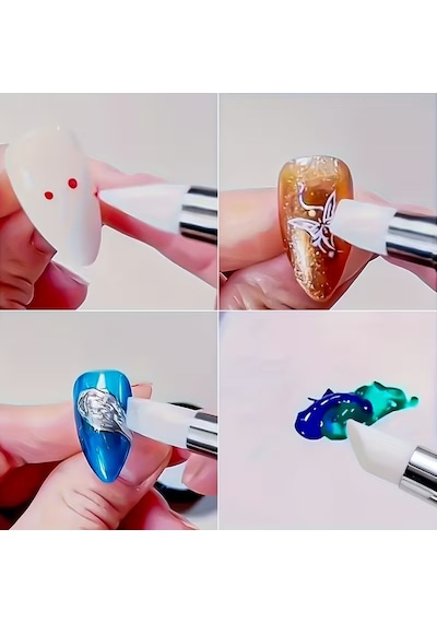 5li Çift Uçlu Silikon Nail Art Dot Kalem Seti Heykel Kalem Seti Pembe