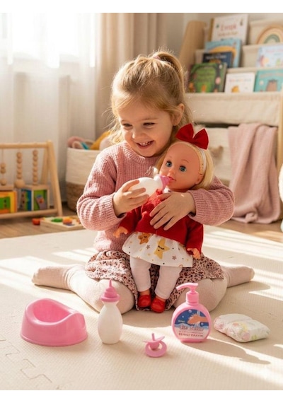 Mila Altını Islatan Konuşan 34 Cm Bebek Bakımı Eğitici Aksesuarlı Oyun Seti Kırmızı Kırmızı