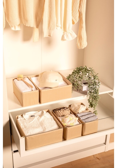 Serstil 6'lı Çekmece Içi Düzenleyici Organizer Set - Çok Amaçlı Dolap Içi Kutu Seti - Bej Martı Martı Bej