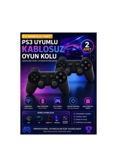 Ps3 Kablosuz Analog Oyun Kolu Dualshock Oyuncu Konsol Wireless Joystick Double Kumanda Çok Renkli - 870718714