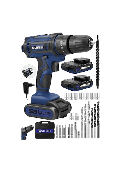 Steiner Alman Highline 58 V 5 Ah Darbeli Bakır Sargılı Çift Akülü Vidalama Matkap - St0518r215400107