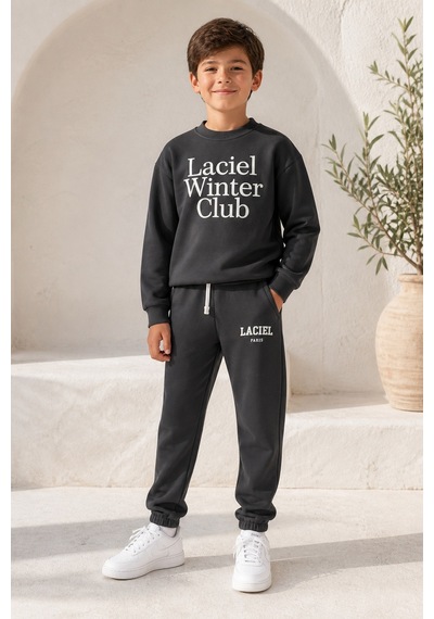 Eray Alp Kids Unisex Çocuk Baskılı Eşofman Takımı Günlük Rahat Kombin Siyah
