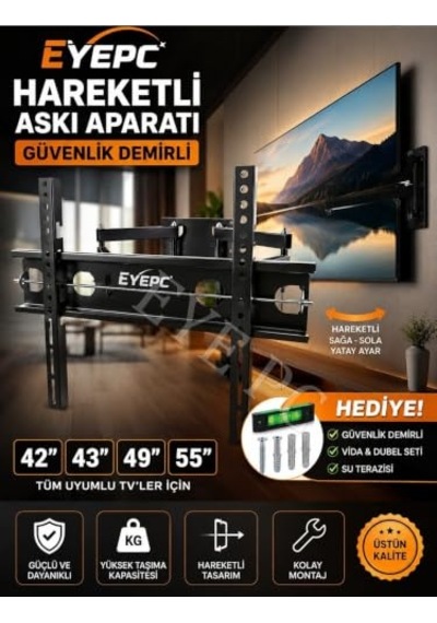 3 Kademeli Hareketli 102 106 118 123 127 130 145 150 Ekran Lcd Led Oled Tv Askı Aparatı