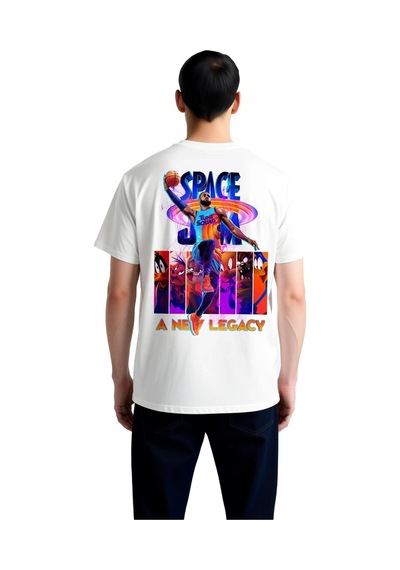 Paybuy Erkek Basketbol Uzay Teması Baskılı Tişört Tune Squad A New Legac Beyaz