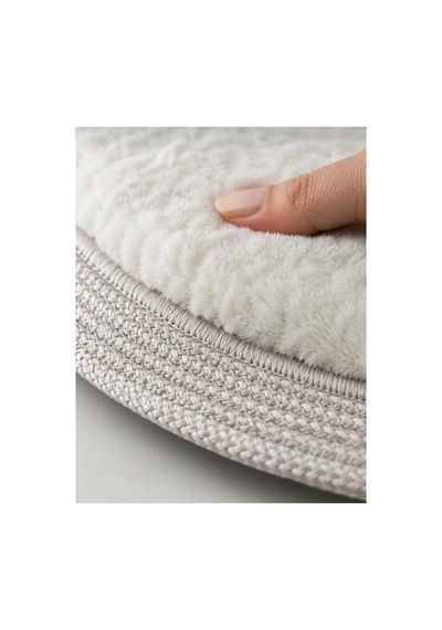 Nesrin Kaymaz Taban Peluş Banyo Paspası Seti Jüt Kenar Detaylı 2'li Oval Yuvarlak 100x60 60x60 Krem