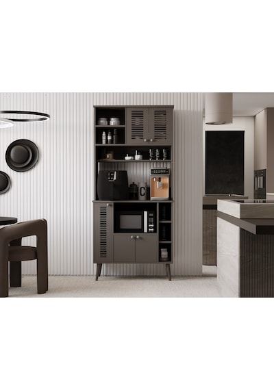 Kahve Köşesi 90 Cm %100 Mdf Panjur Kapak Çok Amaçlı Dolap Gri