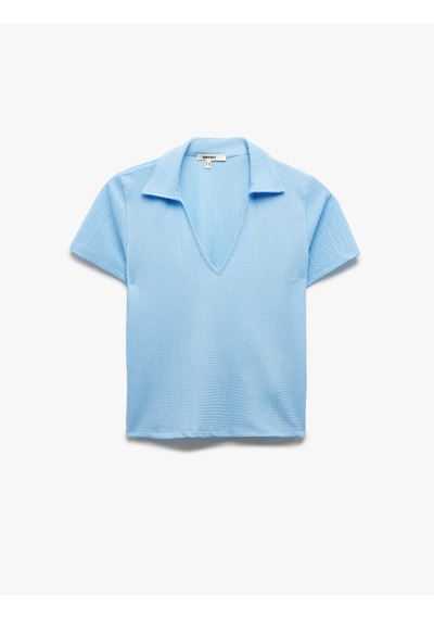 Koton Regular Fit Dokulu Kısa Kollu V Polo Yaka Tişört Mavi 5sak50352ek Mavi