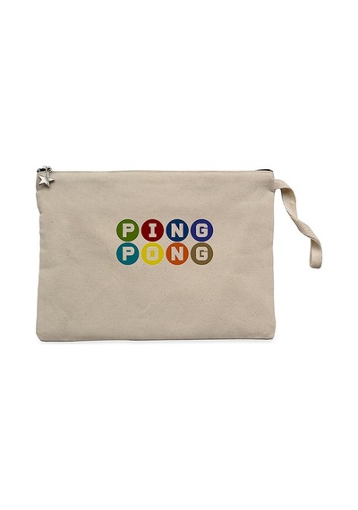 Ping Pong Text Colored Krem Clutch Astarlı Cüzdan / El Çantası Krem