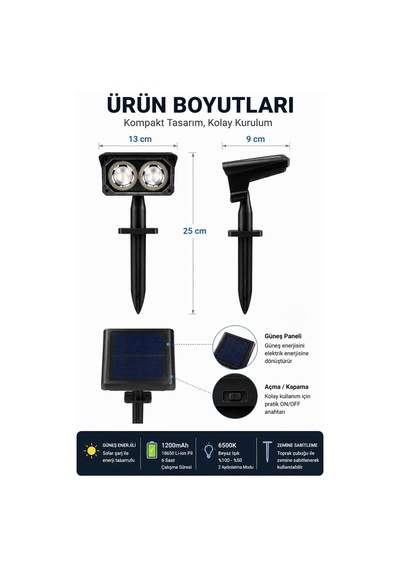 Coverzone Solar Bahçe Lambası 2w Smd Led, Toprak Çubuklu, Güneş E
