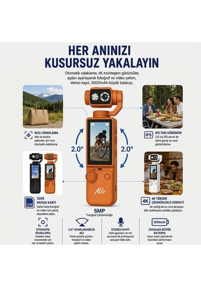 Hdr Destekli 4k Gimbal Aksiyon Kamera Titreşim Engelleme Yüz Takip Özellikli Youtuber Kamera