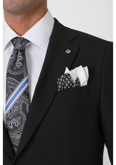 Efor Slim Fit Çift Yırtmaç Esnek Yünlü Düz Siyah Takım Elbise Tk 948