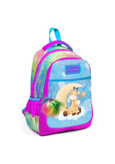 Coral High Kids Mavi Pembe Zürafa Desenli Üç Bölmeli Okul Sırt Çantası 23479