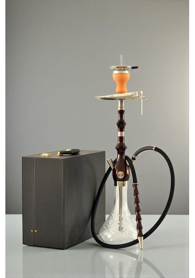 Özel Taşıma Çantalı Doğal Ahşap Gövdeli Tam Tahliye Sistemli Premium Nargile Takımı 75 Cm.