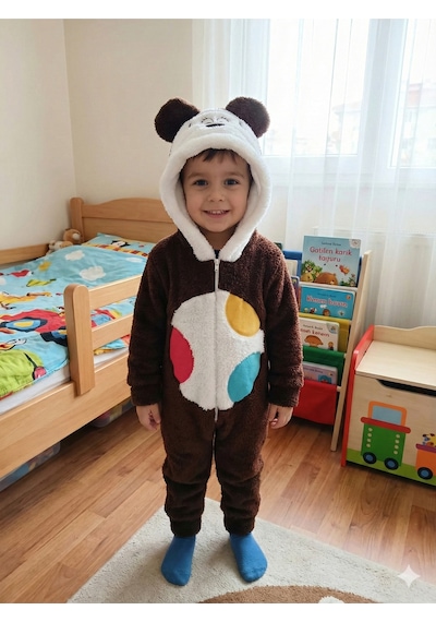 Mj Kids Unisex Bebek Welsoft Peluş Mont-tulum Kapüşonlu Fermuarlı Kahverengi