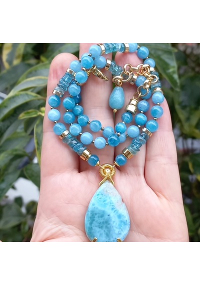 1525 Larimar El Yapımı Kolye Kırmızı