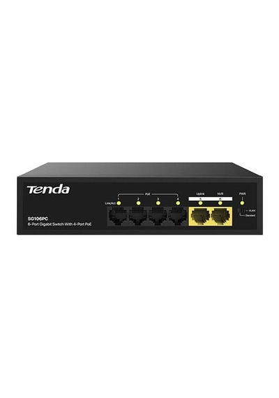 Tenda Sg106pc 6 Port 4 Port Poe+ 10-100-1000 Mbps + 2 Port Uplink Switch Çelik Kasa Rack Mount Kdo