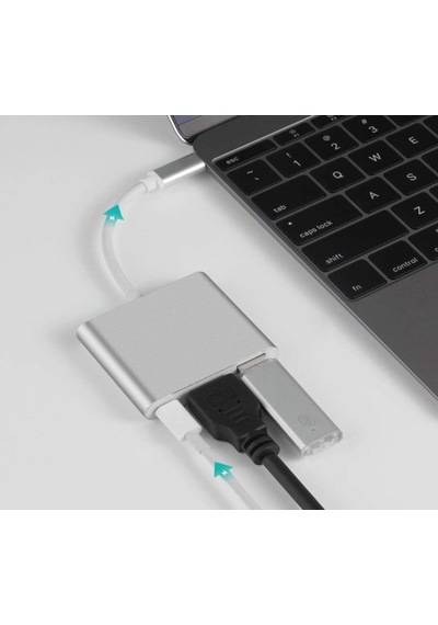 Type-c To Usb 3.0 4k Ultra Hd Hdmı 3 In1 Dönüştürücü Adaptör - Cr13hb