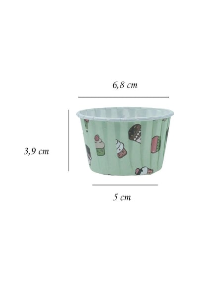 Mint Yeşili Dondurma Desenli Kek Kapsülü 50 Adet Renkli Muffin Cupcake Kağıdı 50x39 Mm Diğer